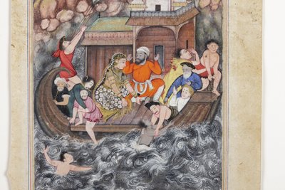 Fragment obrazu Sztorm na morzu, ok. 1560-65 (akwarela kryjąca i złoto na papierze) autorstwa Basawan Basawan