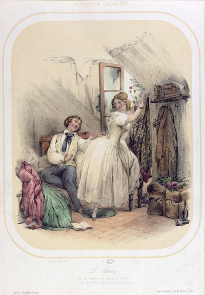 Ilustracja do piosenki Le Grenier autorstwa Pierre Jean de Beranger (1780-1857) autorstwa Bassaget Numa