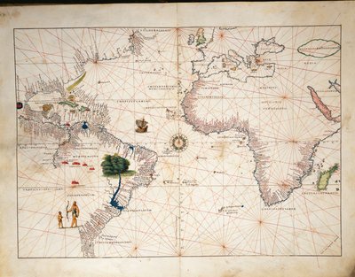 Afryka, Europa i część Ameryk, z Atlasu Świata w trzydziestu trzech mapach, autorstwa Battisty Agnese autorstwa Battista Agnese
