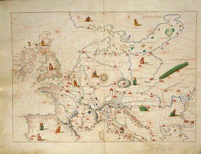 Europa, z Atlasu Świata w trzydziestu trzech mapach, autorstwa Battisty Agnese autorstwa Battista Agnese