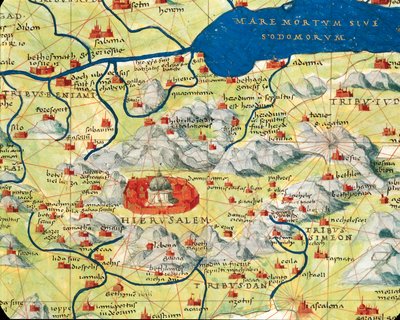 Ziemia Święta, Izrael i Palestyna: Jerozolima i Morze Martwe, z Atlasu Świata w trzydziestu trzech mapach, autorstwa Battisty Agnese autorstwa Battista Agnese