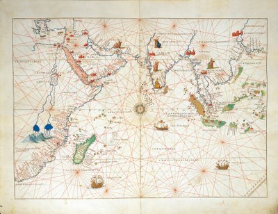 Ocean Indyjski oraz część Azji i Afryki, z Atlasu Świata w trzydziestu trzech mapach autorstwa Battisty Agnese autorstwa Battista Agnese