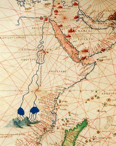 Ocean Indyjski oraz część Azji i Afryki: bieg Nilu, z Atlasu Świata w trzydziestu trzech Mapach, autorstwa Battisty Agnese autorstwa Battista Agnese