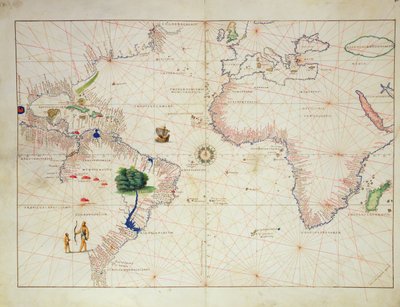 Nowy Świat, z Atlasu Świata w 33 Mapach, Wenecja, 1 września 1553 (tusz na welinie) (patrz także 330961) autorstwa Battista Agnese