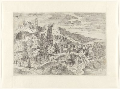 Krajobraz z kobietami na polowaniu autorstwa Battista Angolo del Moro (attributed to)