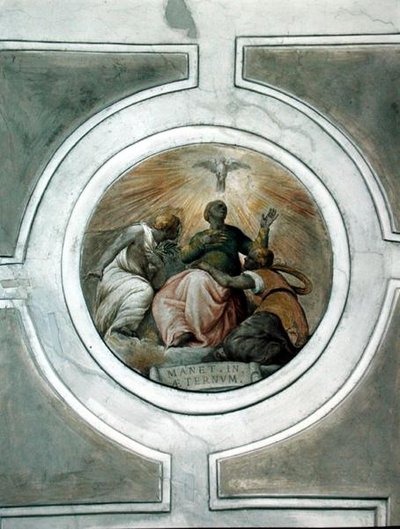 Reprezentacja jednej z cnót, detal ze stropu kaplicy Grimani (fresk) autorstwa Battista Franco