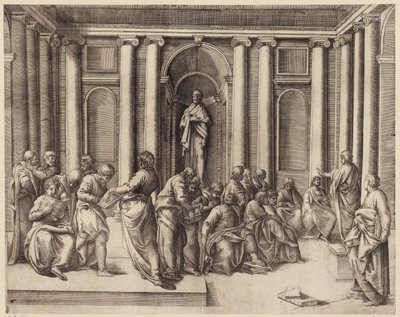 Zwölfjähriger Jesus diskutiert mit den Tempelgelehrten autorstwa Battista Franco