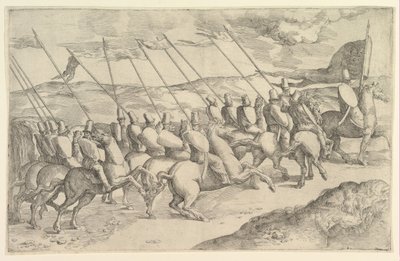 Kompania jeźdźców. autorstwa Battista Franco Veneziano