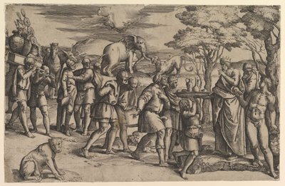 Melchizedek ofiarowujący Abrahamowi chleb i wino, ok. godz. 1547. autorstwa Battista Franco Veneziano