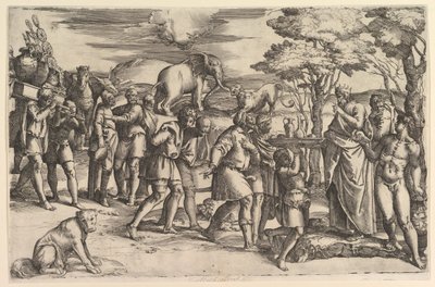 Melchizedek ofiarowujący Abrahamowi chleb i wino, ok. godz. 1547. autorstwa Battista Franco Veneziano
