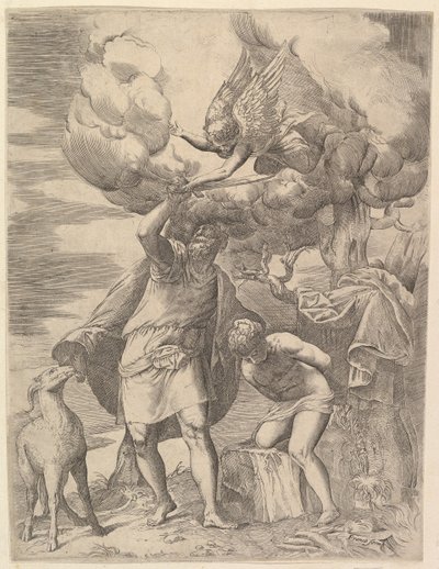 Anioł trzymający rękę Abrahama, po 1552 r. autorstwa Battista Franco Veneziano