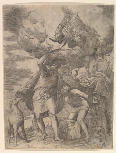Anioł trzymający rękę Abrahama, po 1552 r. autorstwa Battista Franco Veneziano