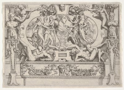 Popiersie kobiety otoczonej przez trzy kobiety z każdej strony, osadzone w kunsztownej ramie, ca. 1540-80. autorstwa Battista del Moro