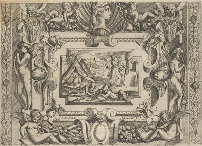 Judyta i służąca z głową Holofernesa, osadzona w kunsztownej ramie, ok. 1540-80. autorstwa Battista del Moro