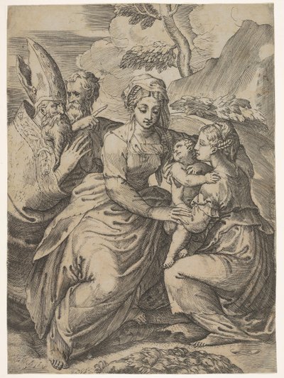Madonna z Dzieciątkiem ze Świętymi wg Parmigianino. autorstwa Battista del Moro