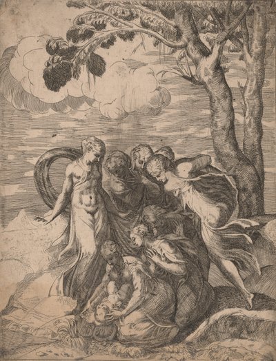 Znalezienie Mojżesza, 1540s. autorstwa Battista del Moro