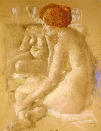Nude Girl-Reflections (kreda na papierze) autorstwa Beatrice How