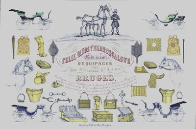 Reklama Felix Van de Velde-Decaluwe, producenta powozów konnych, Brugia, Belgia (kolorowa litografia) autorstwa Belgian School