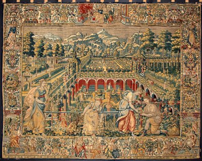 Scena zbioru owoców. Gobelin przedstawiający manufaktury w Brukseli. XVI wiek Genes, Musei di Strada Nuova autorstwa Belgian School