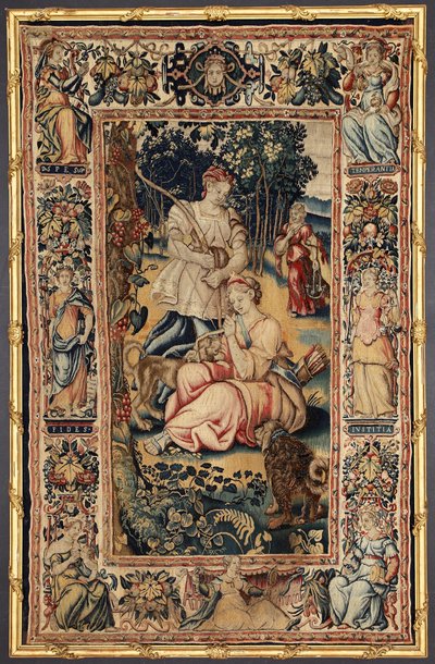 Bogini łowów Diane i cnoty. Gobelin wykonany w manufakturach w Brukseli. XVI wiek Genes, Musei di Strada Nuova autorstwa Belgian School