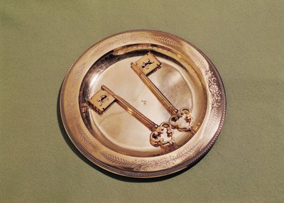 Klucze Gandawy na talerzu (metal srebrny i pozłacany) autorstwa Belgian School