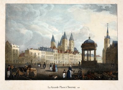 Grande Place w Tournay, 1816, c.1895 (fotochrom) autorstwa Belgian School