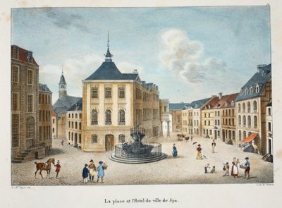 Rynek i ratusz Spa, ok.1895 (fotochrom) autorstwa Belgian School