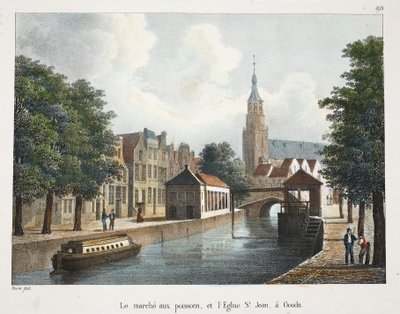 Targ rybny i kościół św. Jana w Goudzie, ok.1895 (fotochrom) autorstwa Belgian School