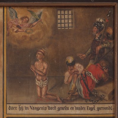 Maarke. Kaplica (Sint-Vincentiuskapel). wnętrze. Obraz. Męczennik świętego Wincentego. 19 wiek. Szczegół. autorstwa Belgian School
