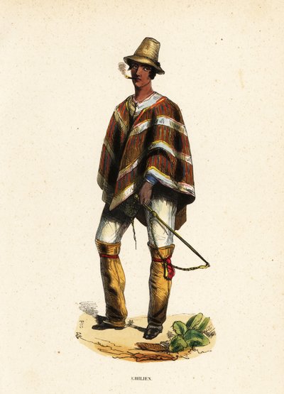 Mapuche mężczyzna z Chile palący cygaro autorstwa Belgian School