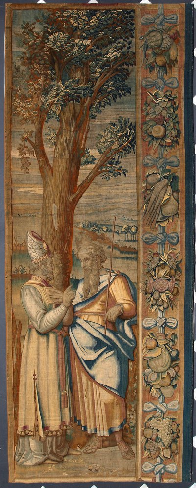 Moise et Jethro Gobelin autorstwa Dionys Martensz według kartonów Luca Cambiaso (1527-1584) i wykonany w manufakturach Brukseli 1561-1564 wym. 390x585,5 cm Genes, Musei di Strada Nuova autorstwa Belgian School