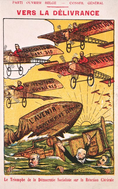 Plakat reklamujący Parti Ouvrier Belge (Belgijską Partię Robotniczą) sprzed 1914 r. autorstwa Belgian School