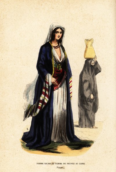 Bogata kobieta i kobieta ludu, Kair, Egipt autorstwa Belgian School
