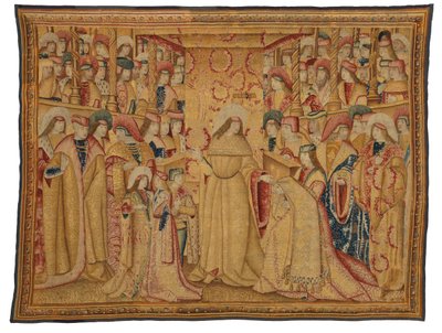 Gobelin, Jonathan Machabeusz otrzymujący fioletową szatę, wykonany w Brukseli, Belgia, około 1490-1500 (wełna i jedwab) autorstwa Belgian School