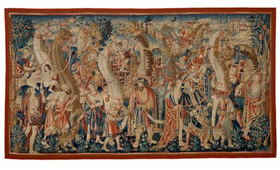 Gobelin, Karawana wielbłądów, z serii „Podbój Indii”, z Tournai, ok. 1510 r. (wełna i jedwab) autorstwa Belgian School