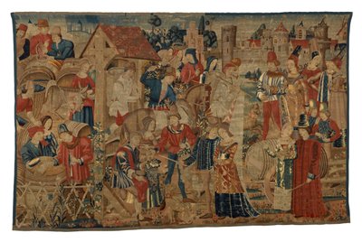 Gobelin przedstawiający Vintageersów, z Tournai, ok. 1460-70 (wełna) autorstwa Belgian School
