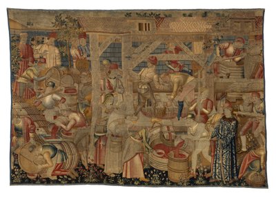 Gobelin przedstawiający tłocznię wina, z Tournai, ok. 1460-70 (wełna) autorstwa Belgian School