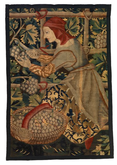 Fragment gobelinu przedstawiający Vintagera, prawdopodobnie z Tournai autorstwa Belgian School