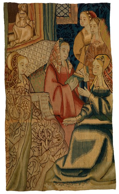 Fragment gobelinu przedstawiający pięć kobiet, wykonany prawdopodobnie w Brukseli, Belgia, ok. 1500 r. (wełna) autorstwa Belgian School