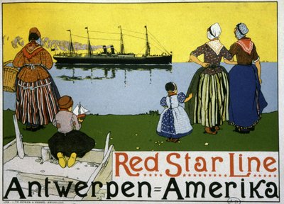 Transatlantycki liniowiec Antwerpia/Ameryka. Reklama Red Star Line, ok. 1900 r. (druk) autorstwa Belgian School