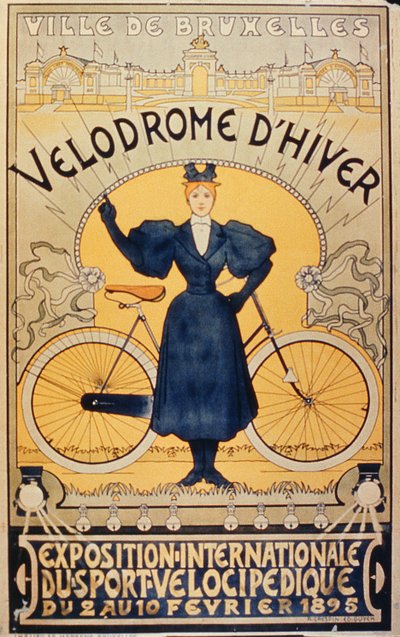 Zimowy tor wyścigowy, Międzynarodowa Wystawa Sportów Velocipede Bruksela, 2-10 lutego 1895 r. autorstwa Belgian School