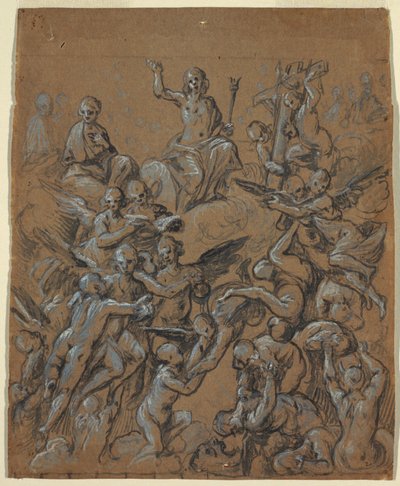 Rysunek przedstawiający Chrystusa w chwale z aniołami, ok. 1630 r. autorstwa Belisario Corenzio