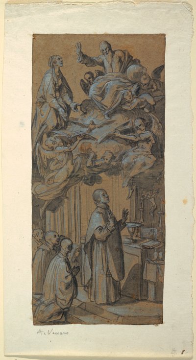 Rysunek Wizja podczas mszy, ok. 1630 r. autorstwa Belisario Corenzio