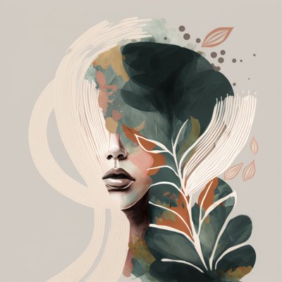 Portret kobiety z motywami kwiatowymi autorstwa Bella Eve