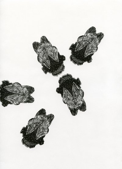 Spotkanie trzmieli, 2013 (drewno na papierze) autorstwa Bella Larsson