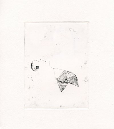 Myśli meandrujące 2, 2017, (sucha igła na płótnie) autorstwa Bella Larsson