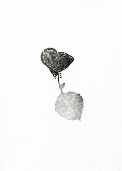 Suspens, 2014 (drzeworyt na papierze) autorstwa Bella Larsson