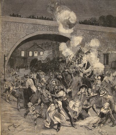 Zderzenie pociągu w Saint-Mande, z „Le Petit Parisien”, 2 sierpnia 1891 r. autorstwa Beltrand and Clair Guyot, E. Dete