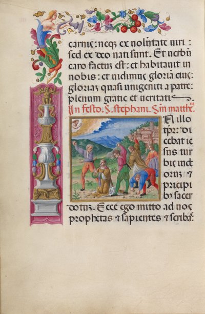 Męczeństwo świętego Szczepana. Z "Evangelarium Santa Giustina" (CBL W.107, f.4v) autorstwa Benedetto Bordone