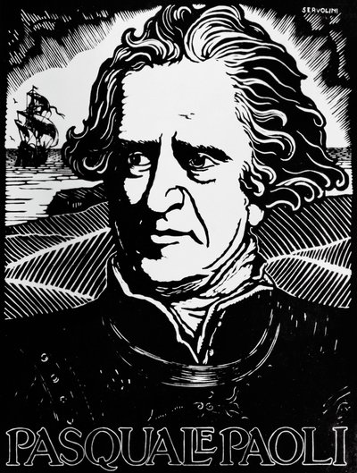Portret Pasquale Paoli, korsykańskiego męża stanu, generała i patrioty (drzewryt) autorstwa Benedetto Servolini
